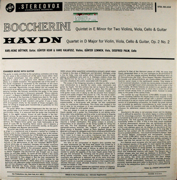Haydn* / Boccherini* - Haydn Guitar Quartet Boccherini Guitar Quintet - LP