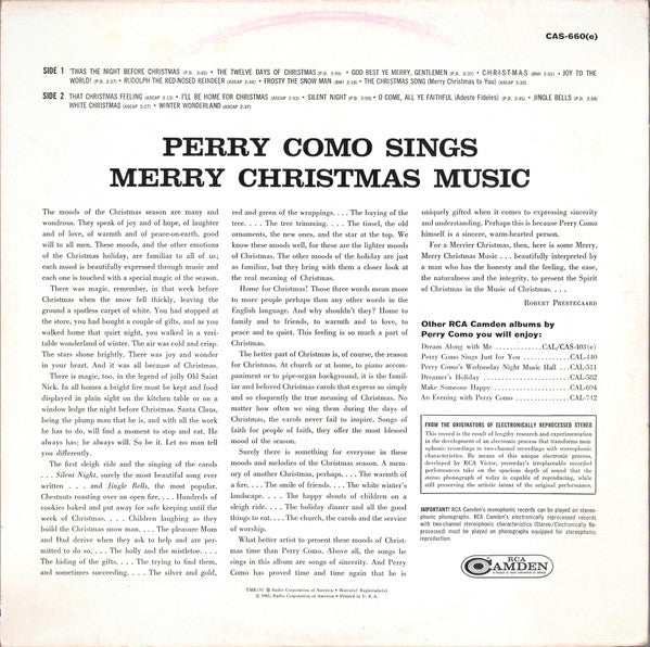 Perry Como - Perry Como Sings Merry Christmas Music - LP