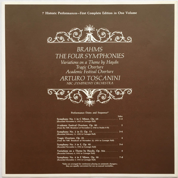 Toscanini*, NBC Symphony Orchestra, Brahms* - The Four Symphonies And "Haydn" Variations · Tragic Overture · Academic Festival Overture - LP