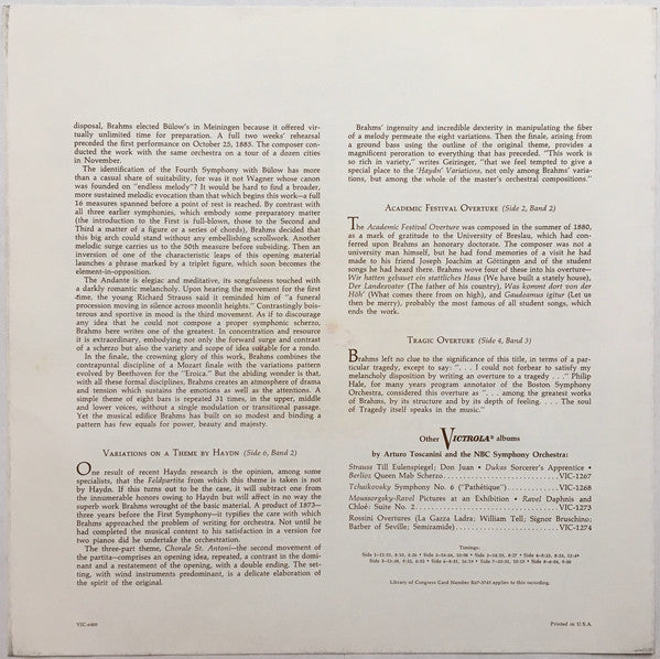 Toscanini*, NBC Symphony Orchestra, Brahms* - The Four Symphonies And "Haydn" Variations · Tragic Overture · Academic Festival Overture - LP