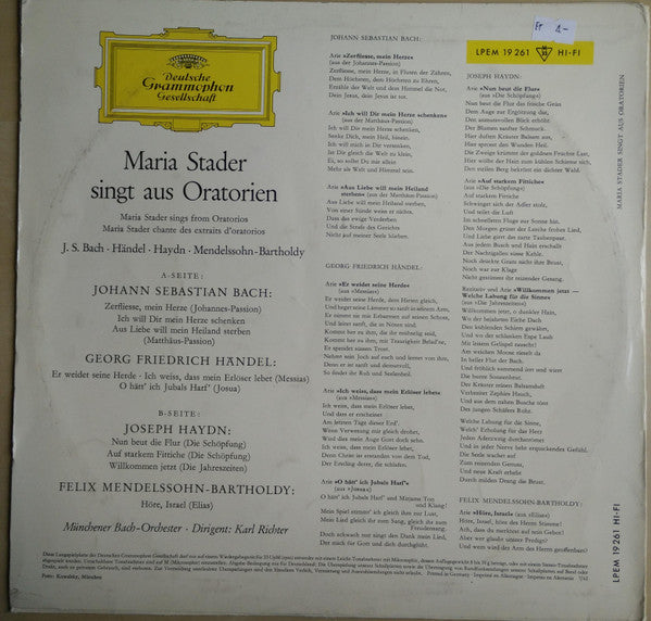 Maria Stader - Maria Stader Singt Aus Oratorien - LP