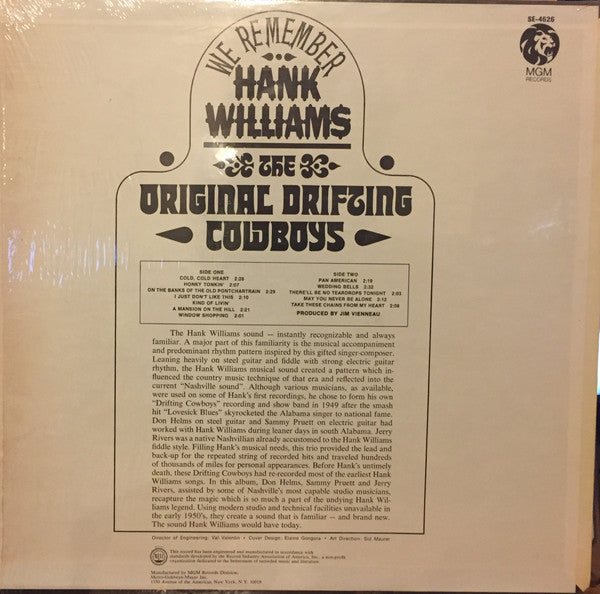 The Original Drifting Cowboys* - We Remember Hank Williams - LP