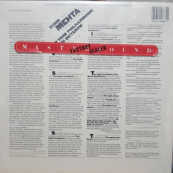 Strauss*, Mehta* - Mehta Strauss Also Spach Zarathusra - LP