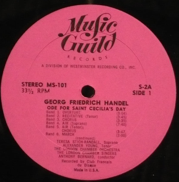 Georg Friedrich Händel - Ode For Saint Cecilia's Day - LP