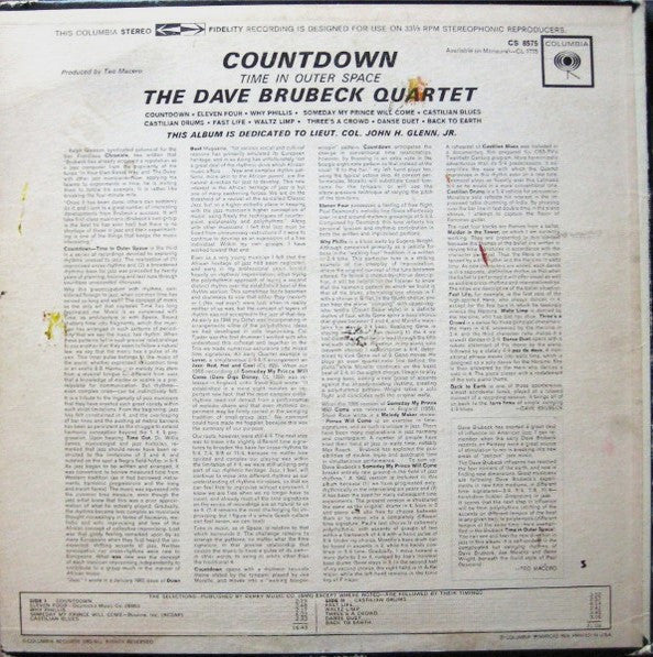 The Dave Brubeck Quartet - Countdown: Time In Outer Space - LP