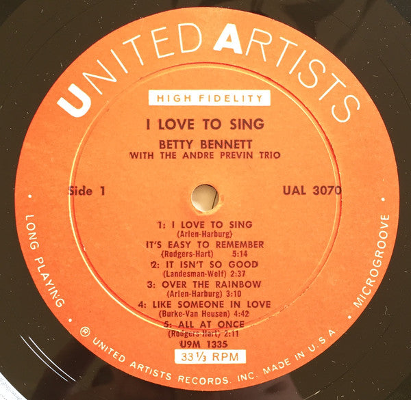 Betty Bennett With The André Previn Trio - I Love To Sing