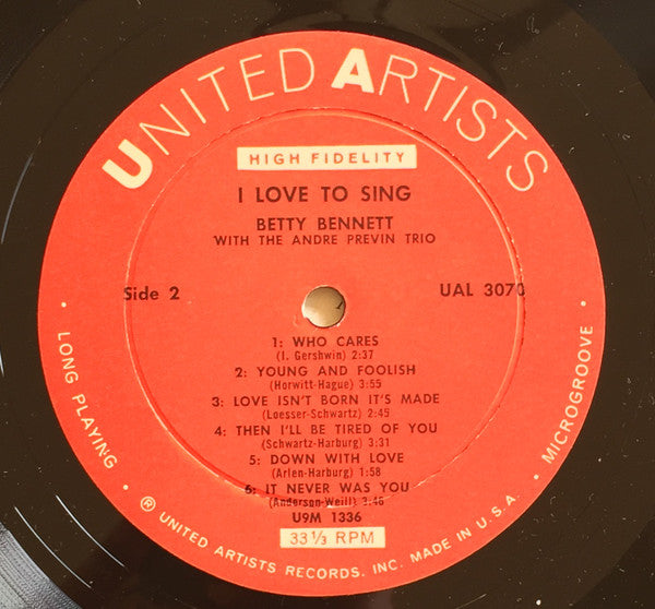 Betty Bennett With The André Previn Trio - I Love To Sing