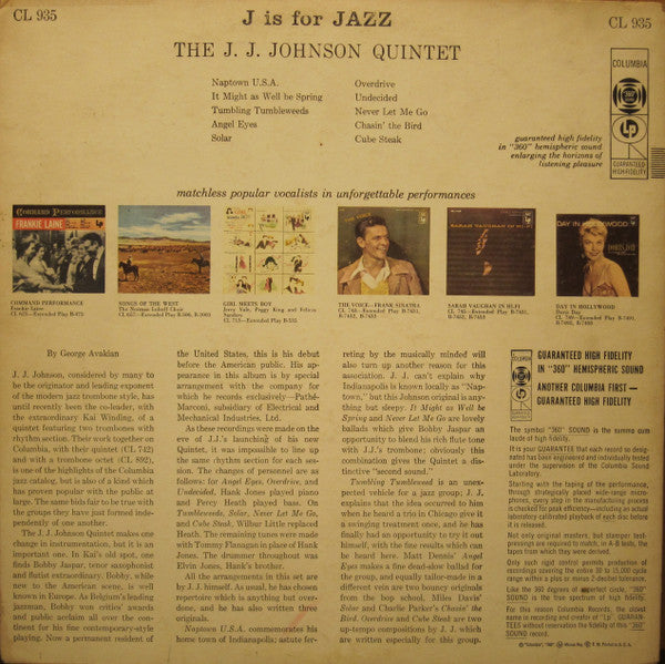 The J.J. Johnson Quintet - J Is For Jazz - LP