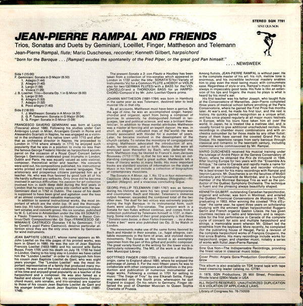 Jean-Pierre Rampal And Friends* - Trios, Sonatas And Duets By Geminiani, Loeillet, Finger, Mattheson And Telemann - LP