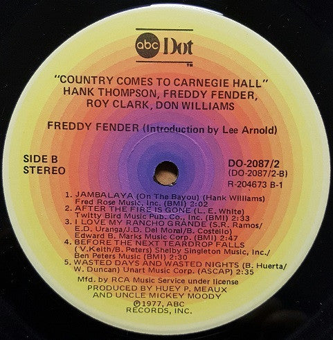 James M. Nederlander & Jim Halsey Present Roy Clark, Freddy Fender  - Country Comes To Carnegie Hall - LP