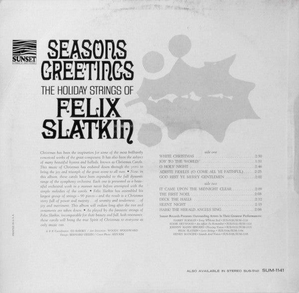 Felix Slatkin - Season's Greetings - The Holiday Strings Of Felix Slatkin - LP