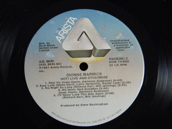 Dionne Warwick - Hot ! Live And Otherwise - LP