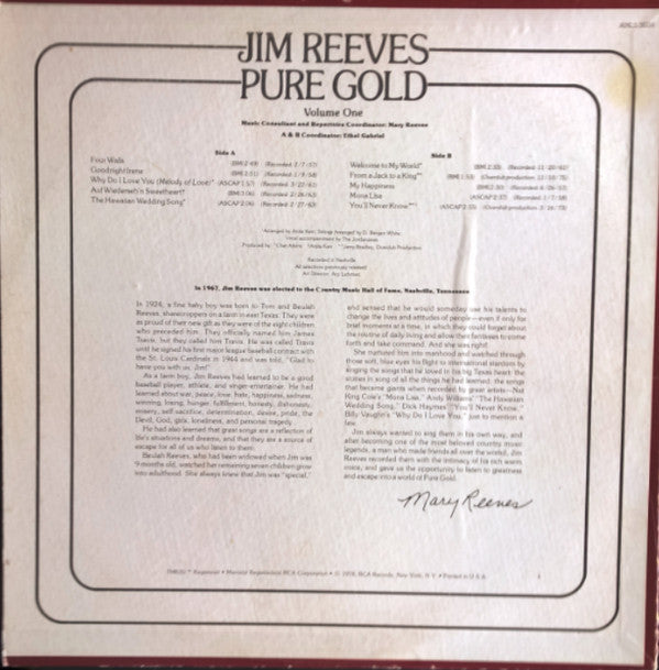 Jim Reeves - Pure Gold - Volume One - LP