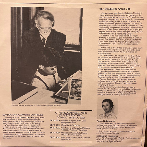 Zoltán Kodály, Arpad Joo - Galánta Dances / Concerto / Minuetto Serio - LP