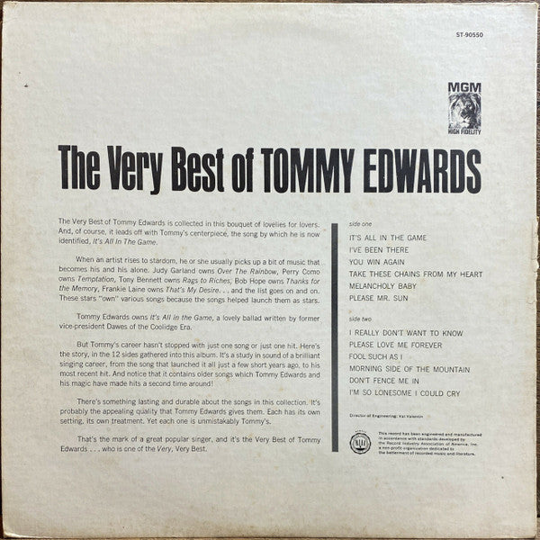 Tommy Edwards - The Very Best Of Tommy Edwards - LP