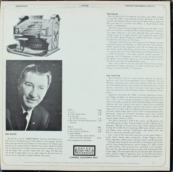 Don Baker  - Homecoming: Don Baker Returns To The Brooklyn Paramount - LP