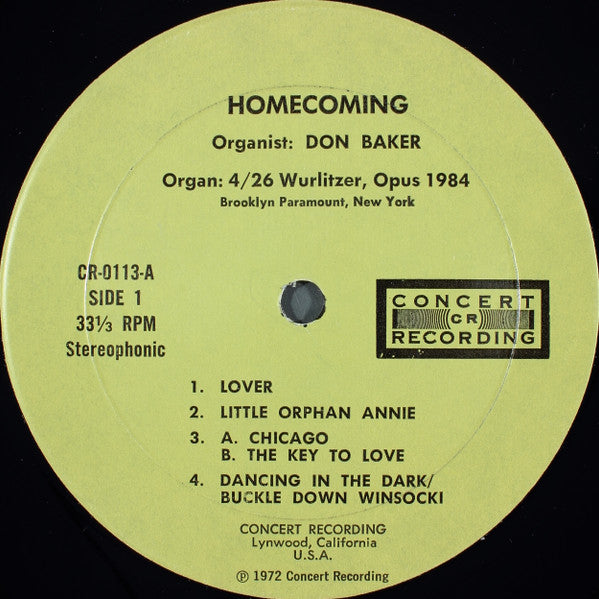 Don Baker  - Homecoming: Don Baker Returns To The Brooklyn Paramount - LP