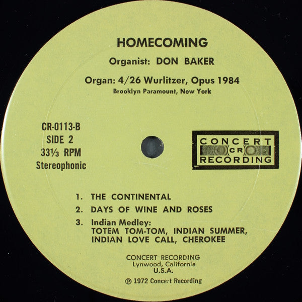 Don Baker  - Homecoming: Don Baker Returns To The Brooklyn Paramount - LP