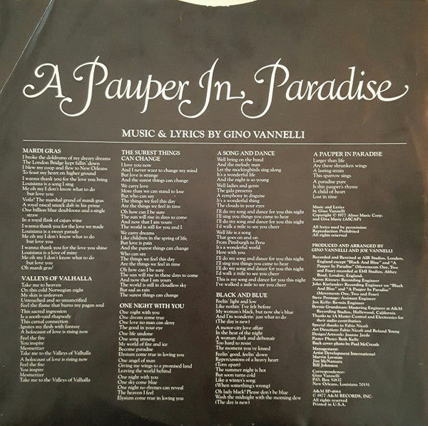 Gino Vannelli - A Pauper In Paradise - LP